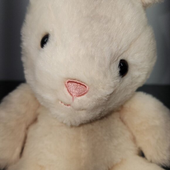 Hugfun Bunny Rabbit Plush Stuffed Animal Sitting Sewn Nose Off White Lovey Toy - Picture 2 of 5